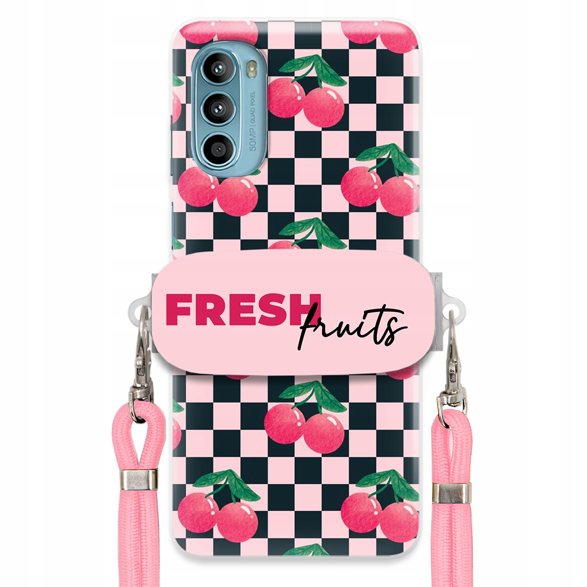 Pouzdro pro Motorola G52 Vodítko Pink Crossbody Držák Šachovnice Fresh Fruits