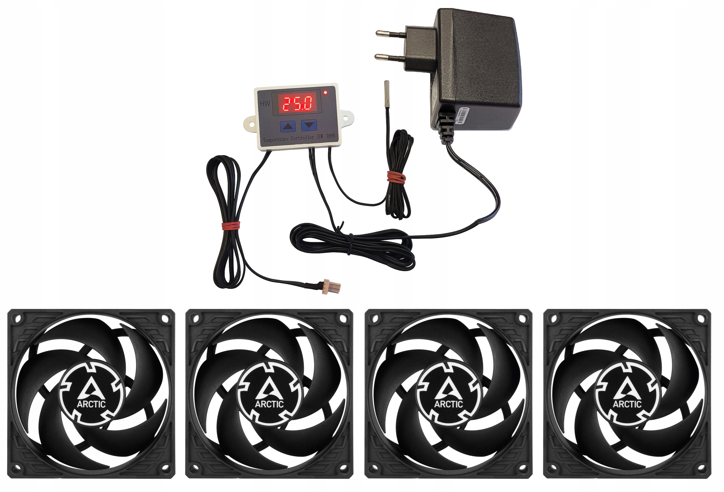 4 wentylatory do chłodzenia falownika inwertera z zasilaczem i termostatem