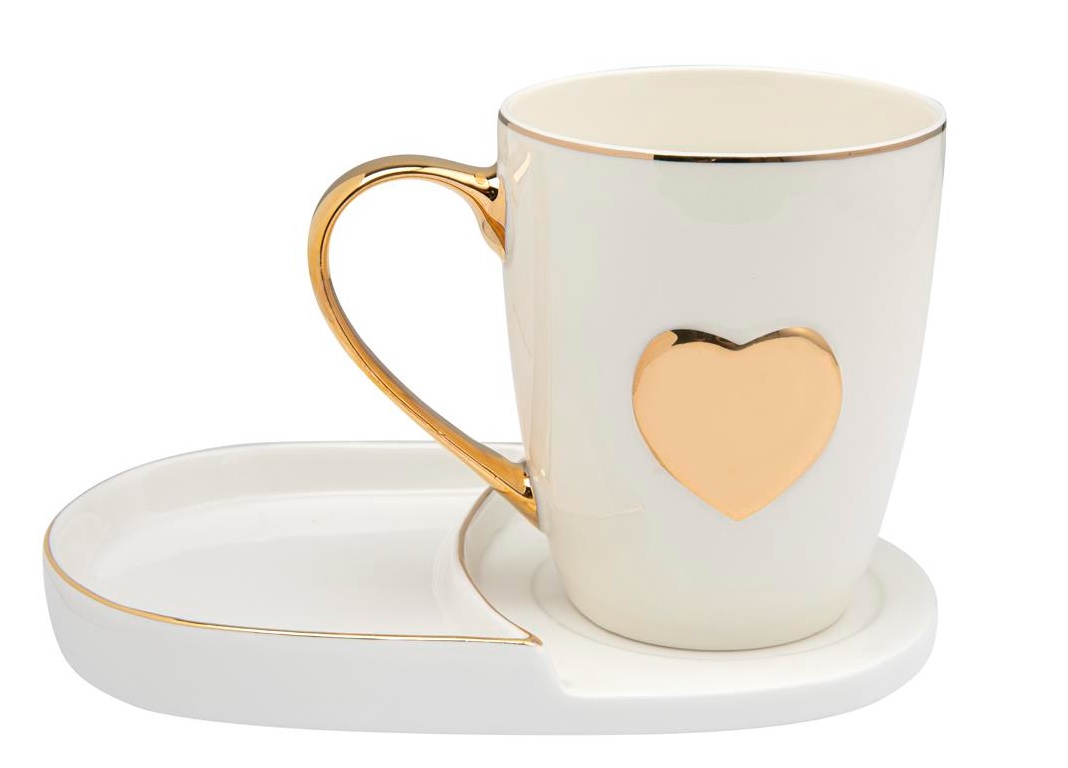 

Kubek porcelanowy ze spodkiem Heart 360 ml
