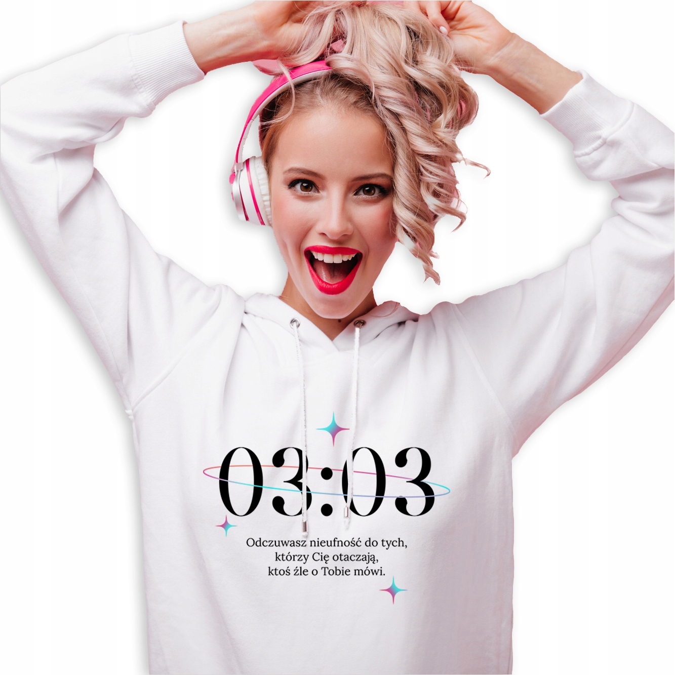 Mikina S Kapucí Bílá Ezoterika Universe Zrcadlové hodiny 03:03 Vel M