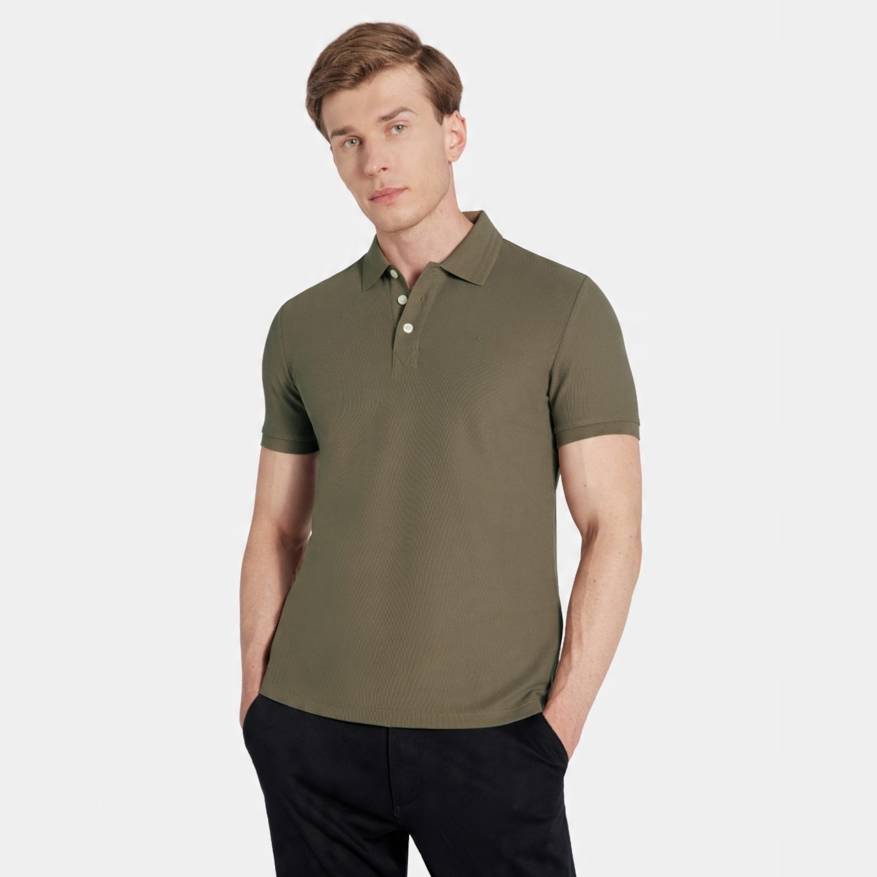 Olivové polo s strukturovaným vzorem na límci Pako Lorente vel 3XL