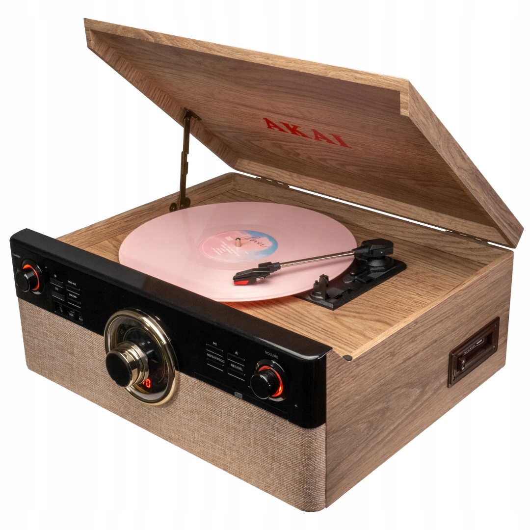 Gramofon Akai ATT-300CC hnědý magnetofon CD rádio Fm Bluetooth Usb Aux