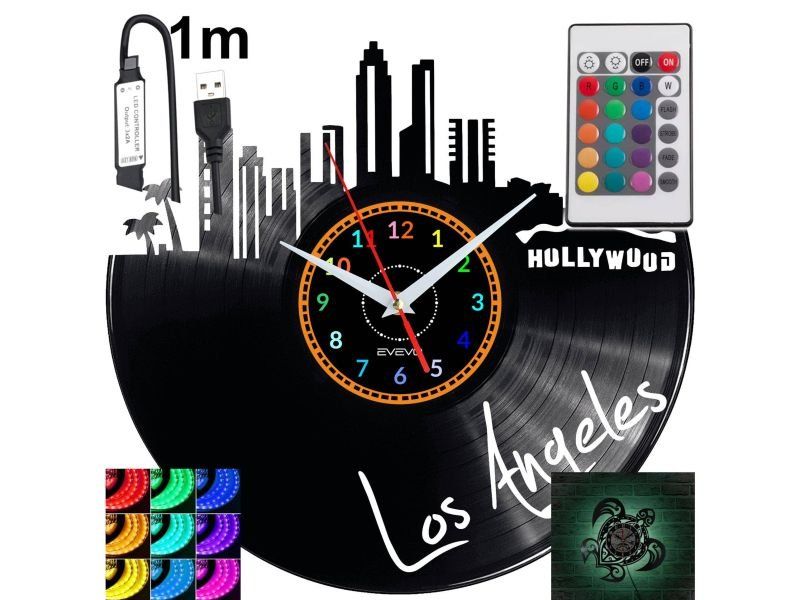 Los Angeles Nástěnné podsvícené Led hodiny Rgb na dálkové ovládání Vinylová deska Now