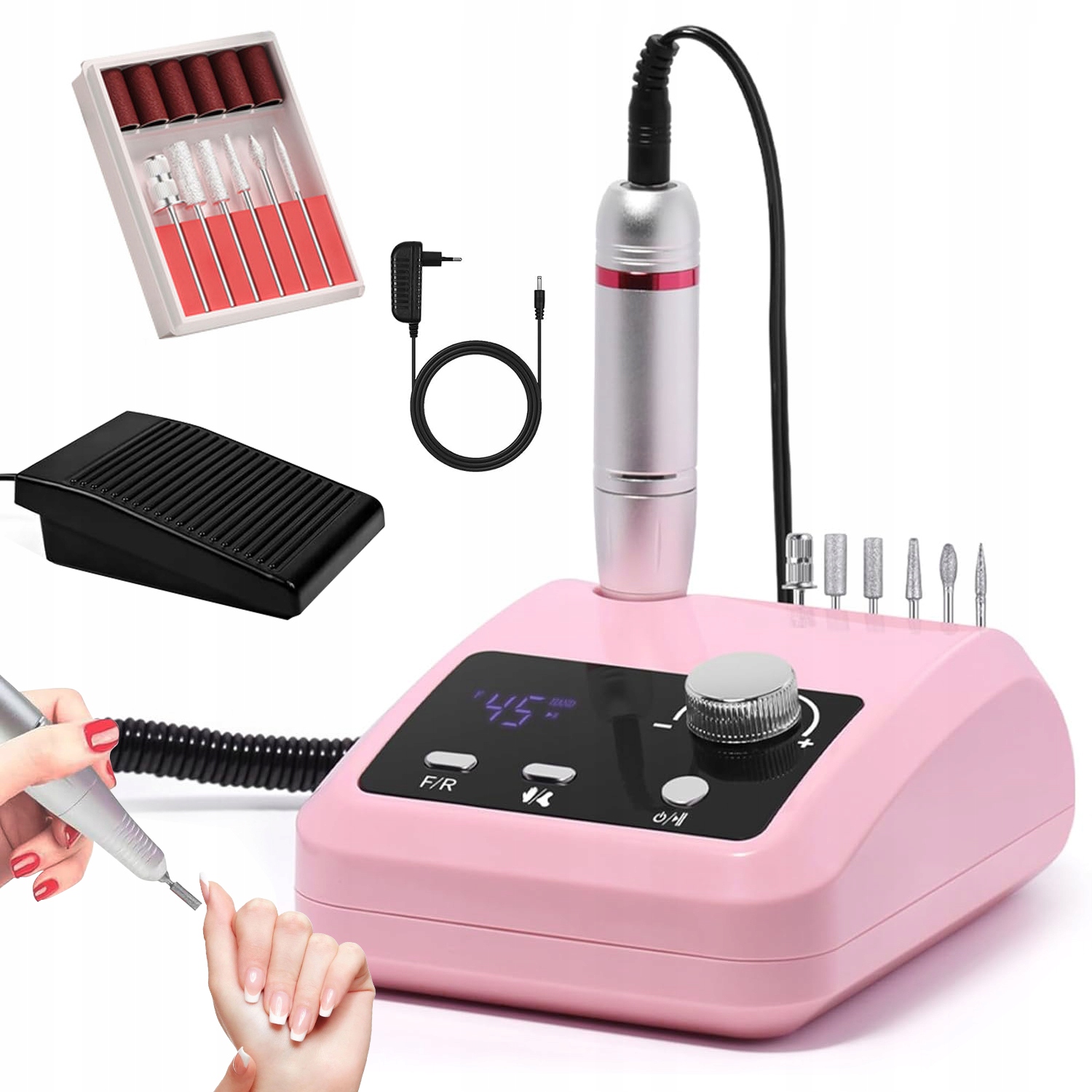 Elektrický Pilník Na Nehty S Nožním Pedálem LCD 45000 Rpm 6 Nástavců