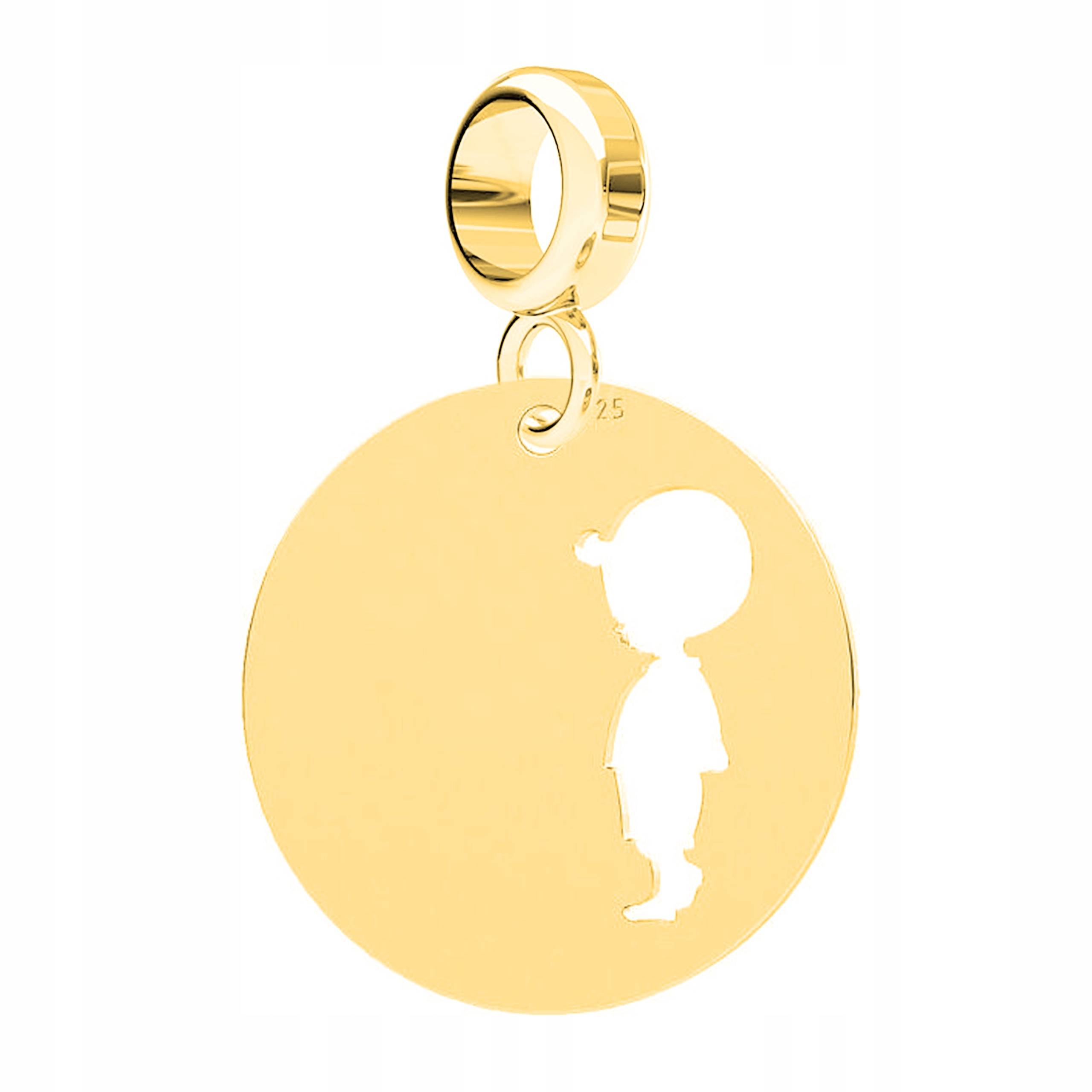 Charms Zlatý kulatý plech s chlapcem Dítě Chlapec Stříbro 925