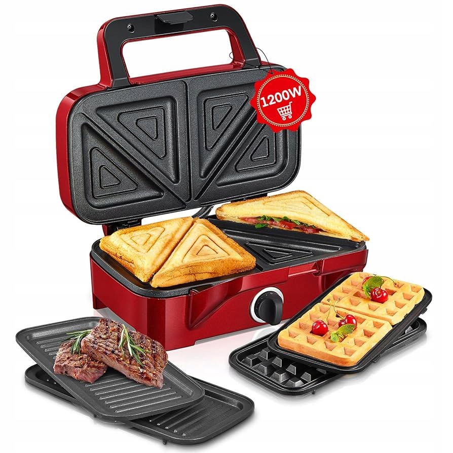 SANDWICHMAKER 3W1 GOFROWNICA GRILL KONTAKTOWY 1200W ANTYPOŚLIZGOWY — miniatura 12