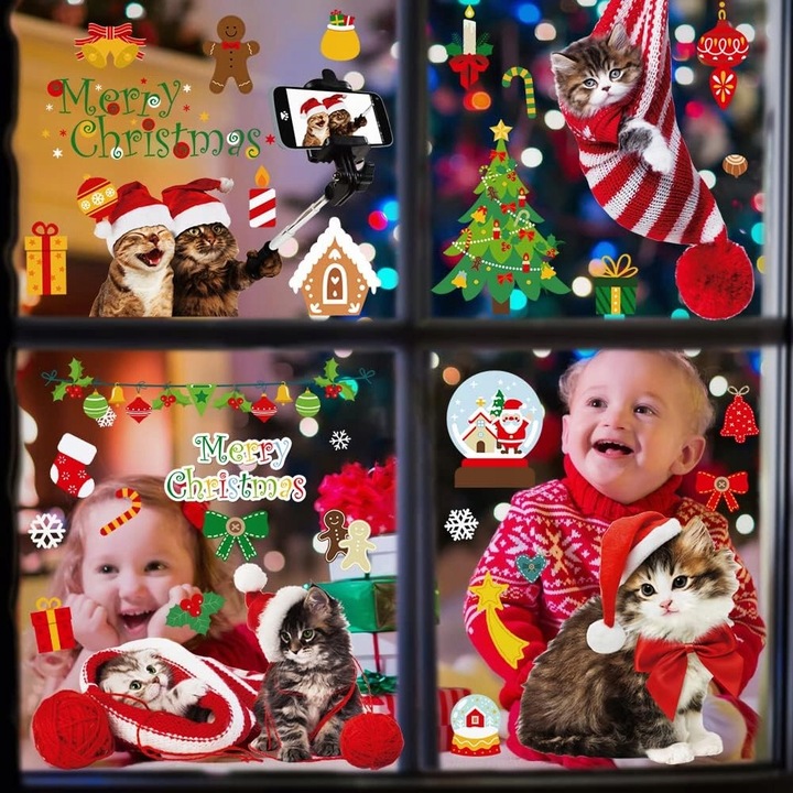 NAKLEJKI NA OKNA NA ŚWIĘTA ŚWIĄTECZNE 9 ARKUSZY OZDOBY NA SZYBĘ BEZ KLEJU Marka inna