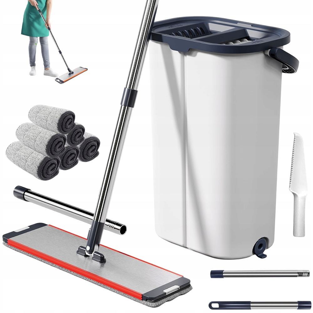 Levně Sada Na Mytí Podlah, Plochý Mop, Vyžínač, 6 Mikrovlákenných Nástavců