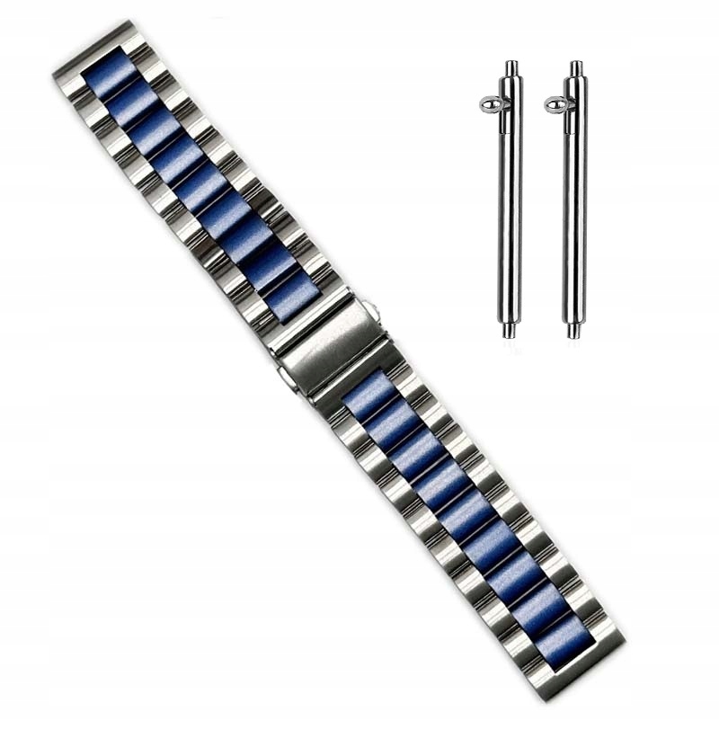 20 mm Niebiesko Srebrna Bransoleta do zegarka Pełna Stalowa Niebieska