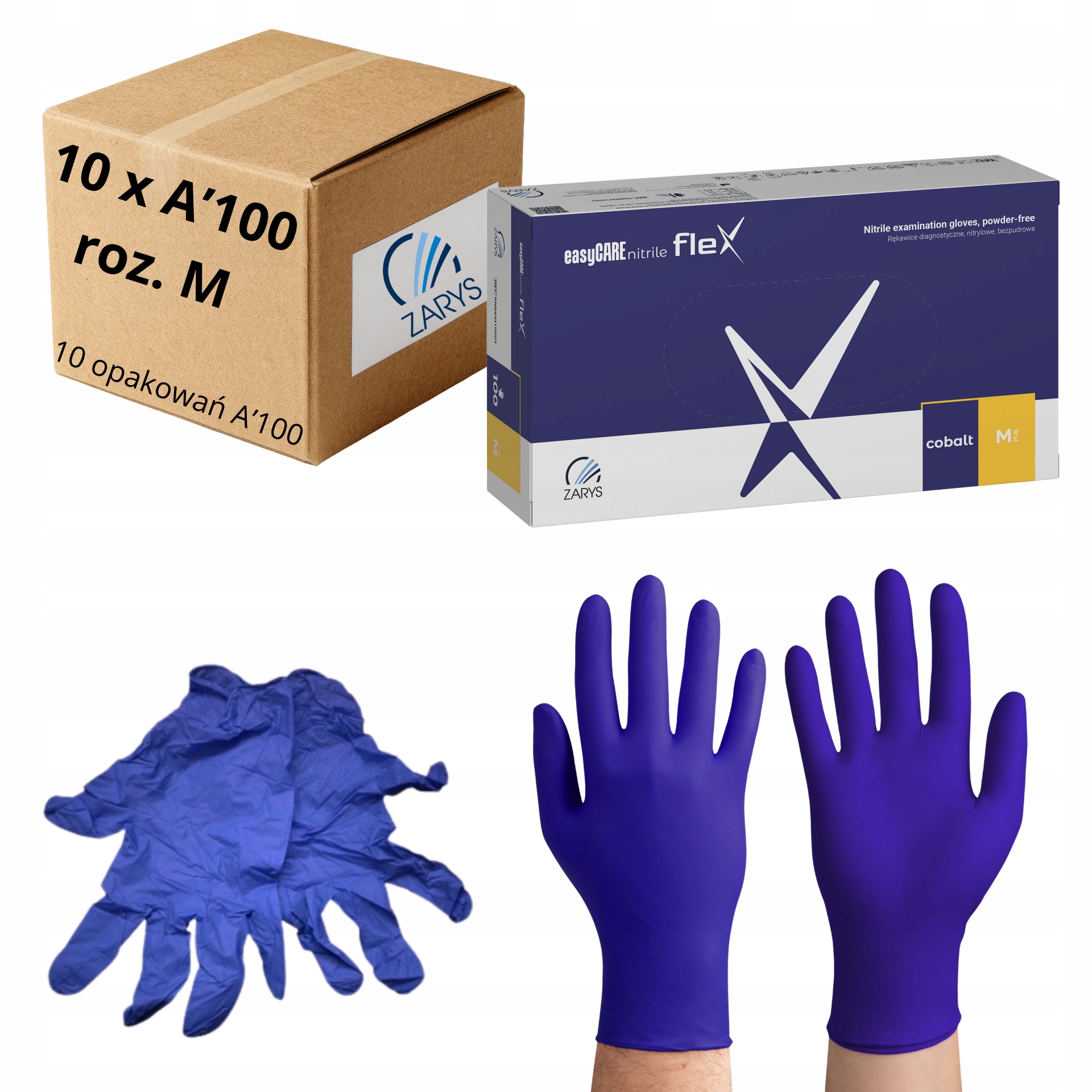 Levně Nitrilové rukavice easyCARE Nitrile Flex kobaltové Zarys vel. [M] Karton