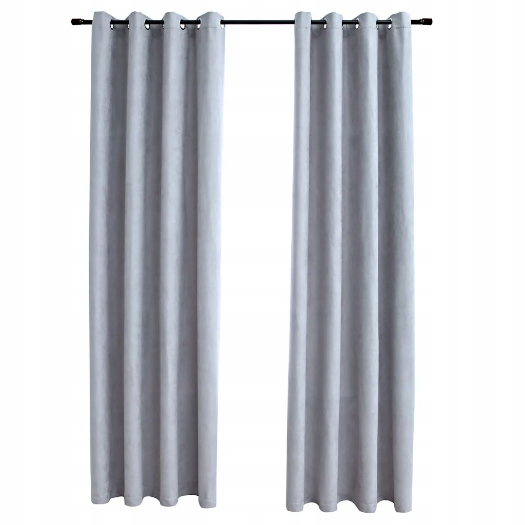 Šedé záclony 140 x 225 cm s kovovými kolečky, 100% polyester