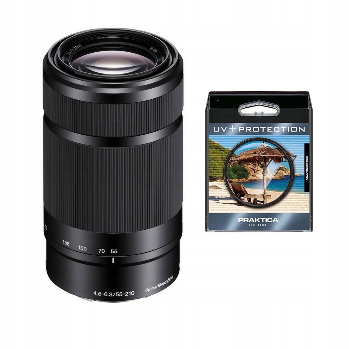 Objektiv Sony 55-210 mm f 4,5-6,3 Oss černý Filtr Praktica Uv 49 MM