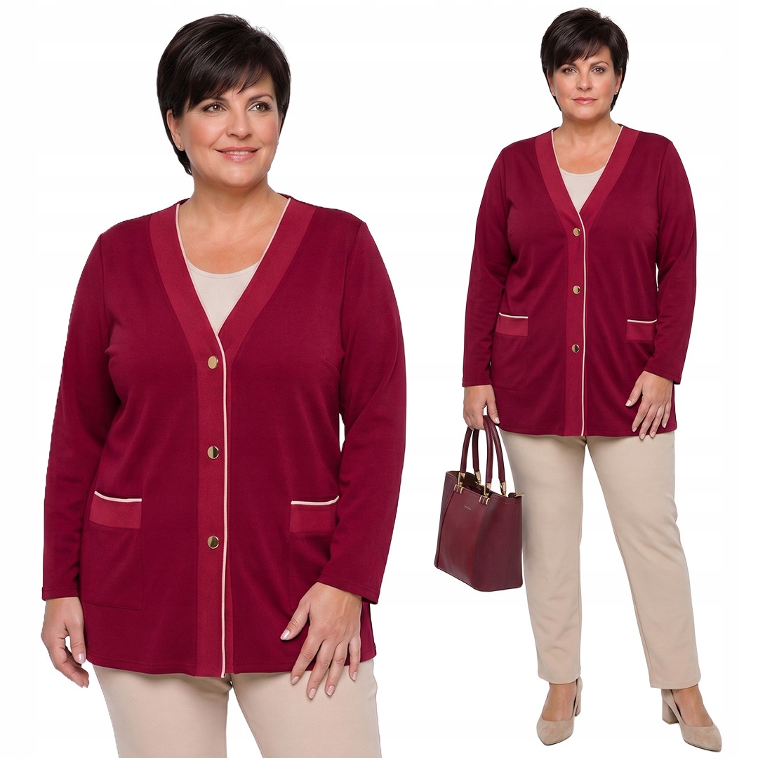 Bordó svetr s ozdobnými pruhy plus size velikost 56