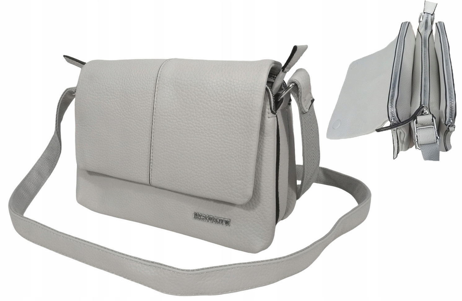 Listonoszka Damska 3 Komory Duża Torebka Na Ramię szara Szeroki Pasek