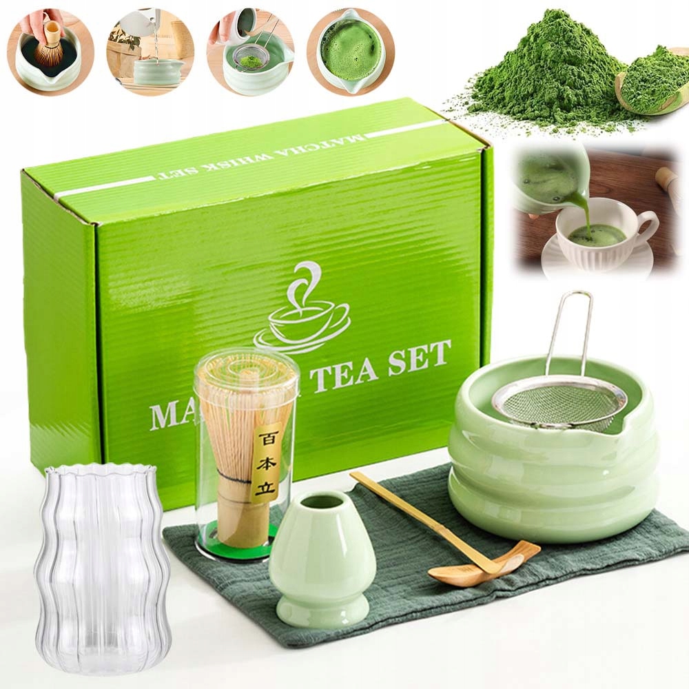 Zestaw Prezentowy Do Herbaty Matcha Czarka Miotełka Podstawka Łyżeczka