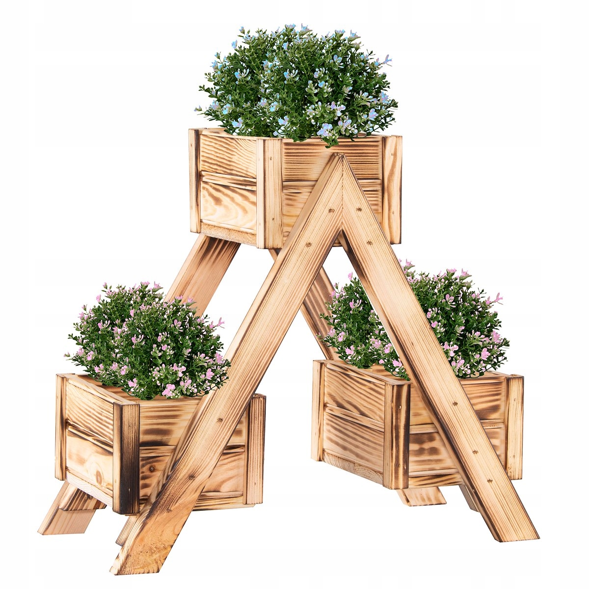 DUŻY KWIETNIK STOJĄCY DREWNIANY STOJAK NA KWIATY PIĘKNY NA OGRÓD PODWÓRKO Maks. szerokość 22 cm