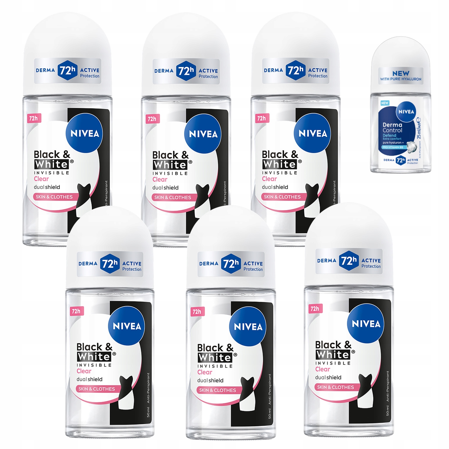 Nivea Black&White Dámský kuličkový antiperspirant 72h 50 ml x6 Minis