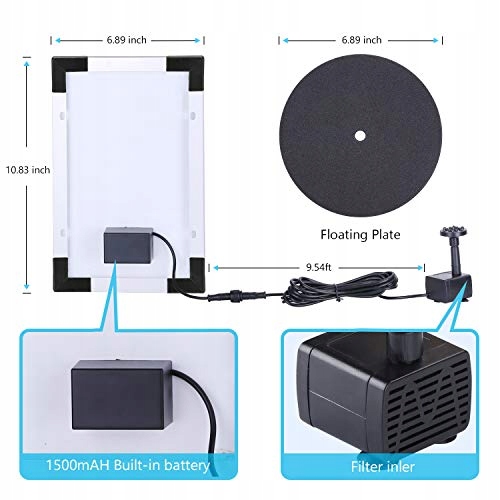 AISITIN Fontanna Solarna 5.5W Pompa Do Oczka Wodnego Z Baterią 1500mAh — miniatura 5