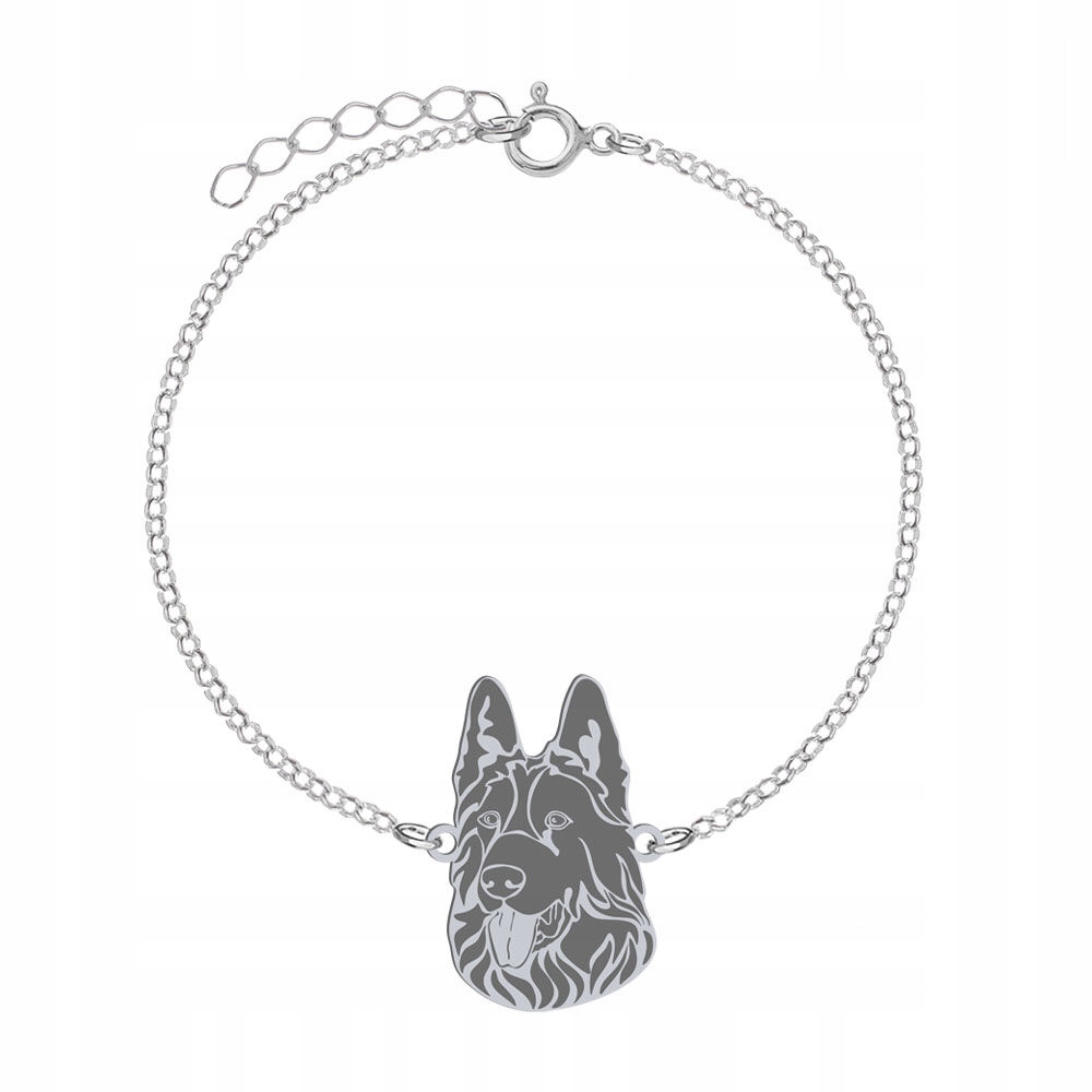 Stříbrný náramek se psem Černý německý ovčák 925 Žena Dárek Gravírování