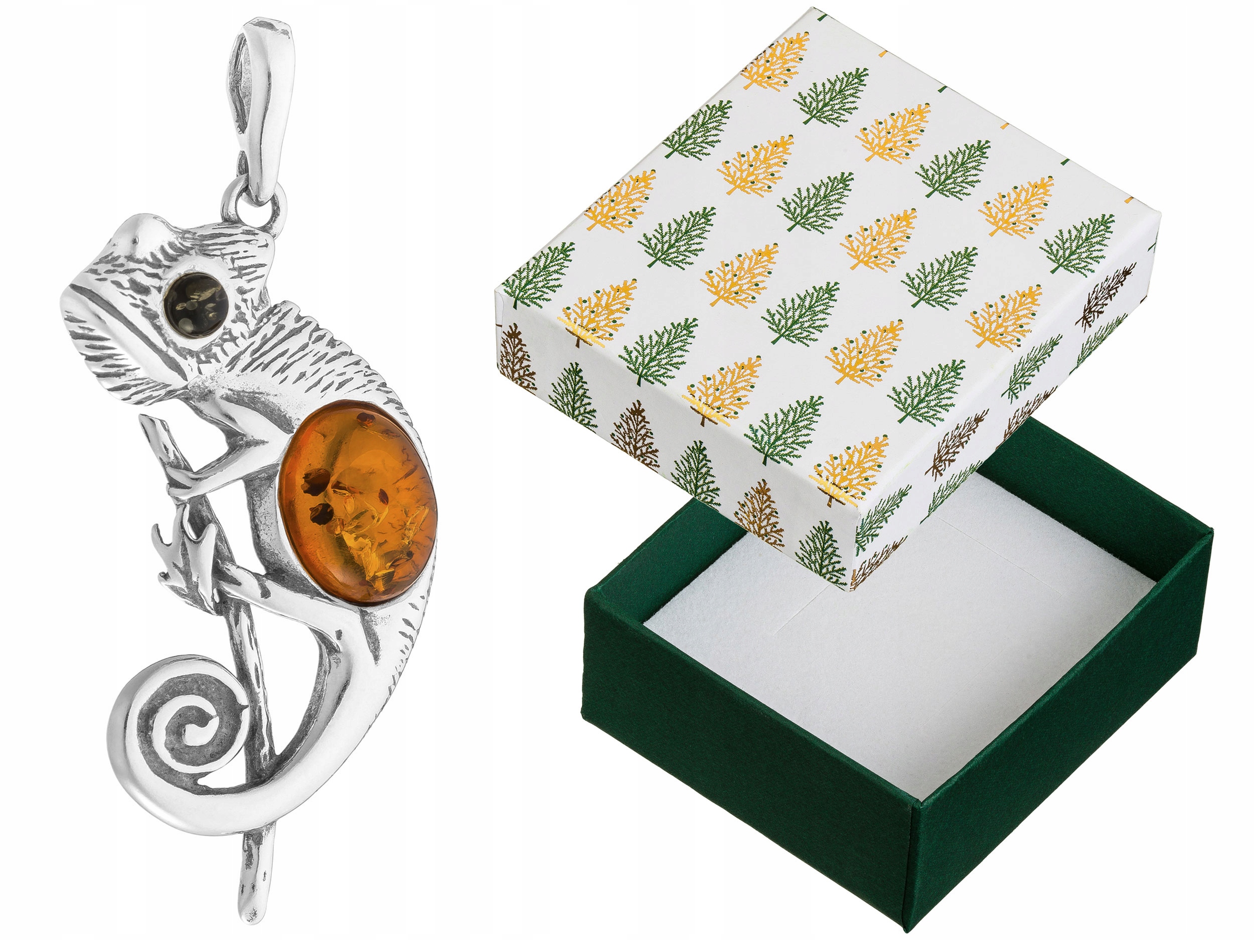 Stříbrný Přívěsek Kameleon s jantarem Oxidovaný přívěsek Stříbrný 925