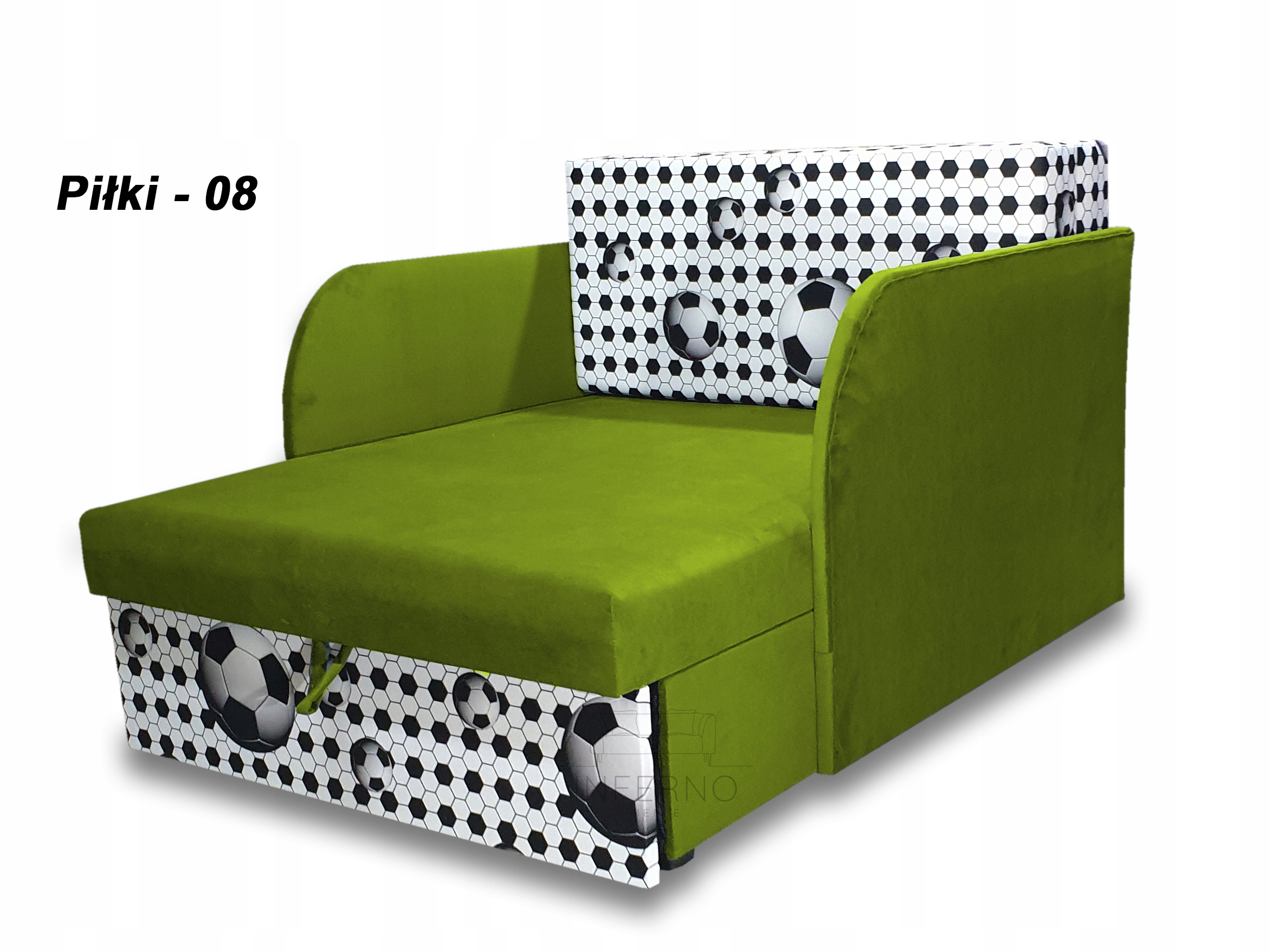 Dziecięce łóżko z piłkarskim motywem, rozkładane, materac piankowy pojemnik