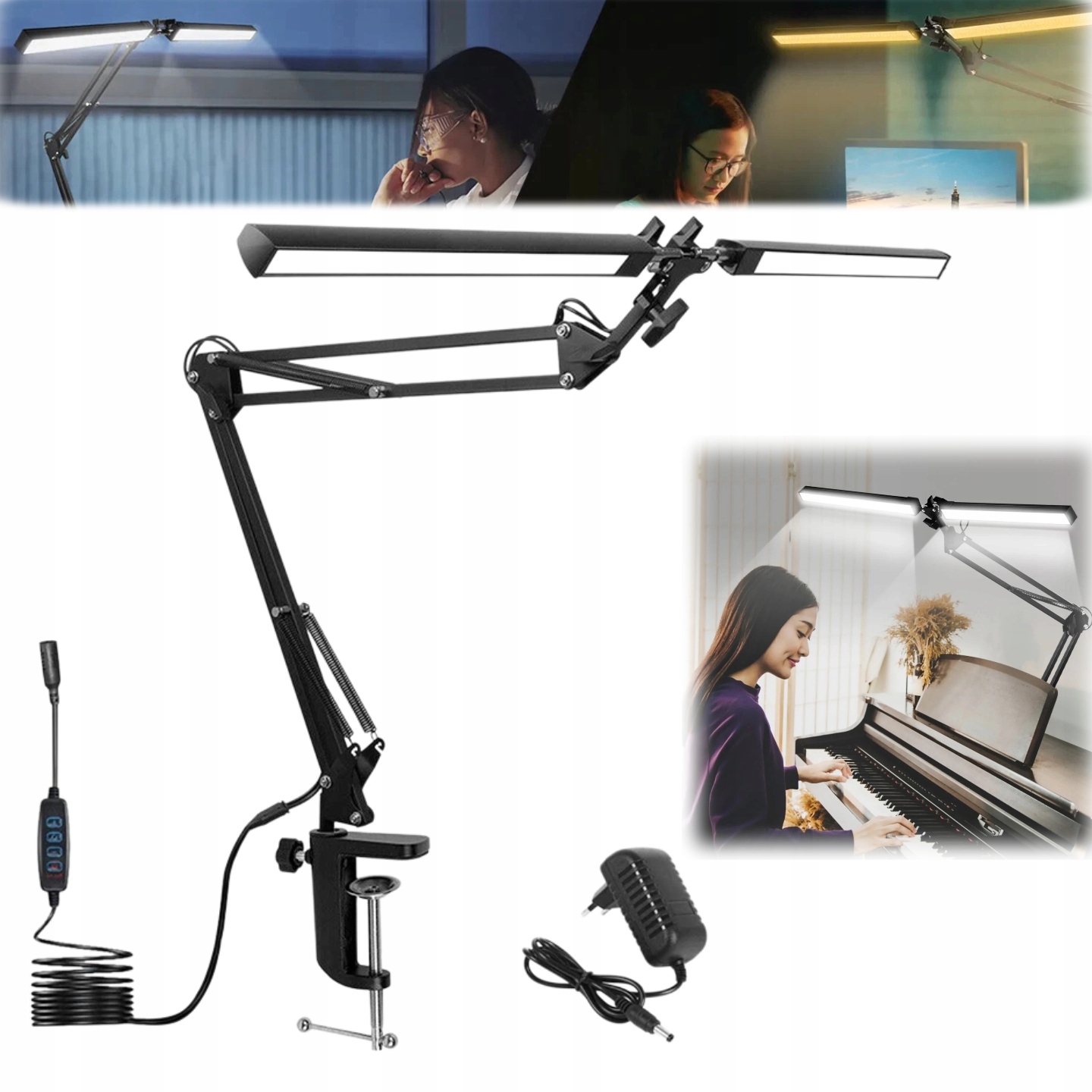 Kreslicí Lampa Led Stolní Lampa Dvojitá Výkonná 24W Regulace