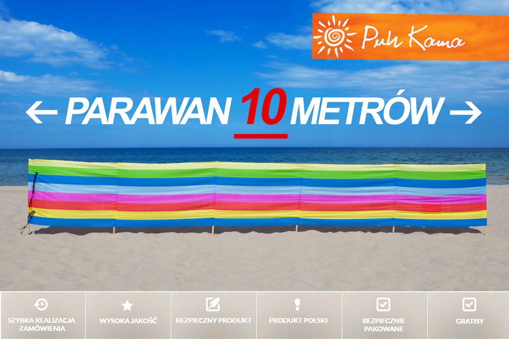PARAWAN PLAŻOWY 10M - GRATIS PAREO Waga 3 kg