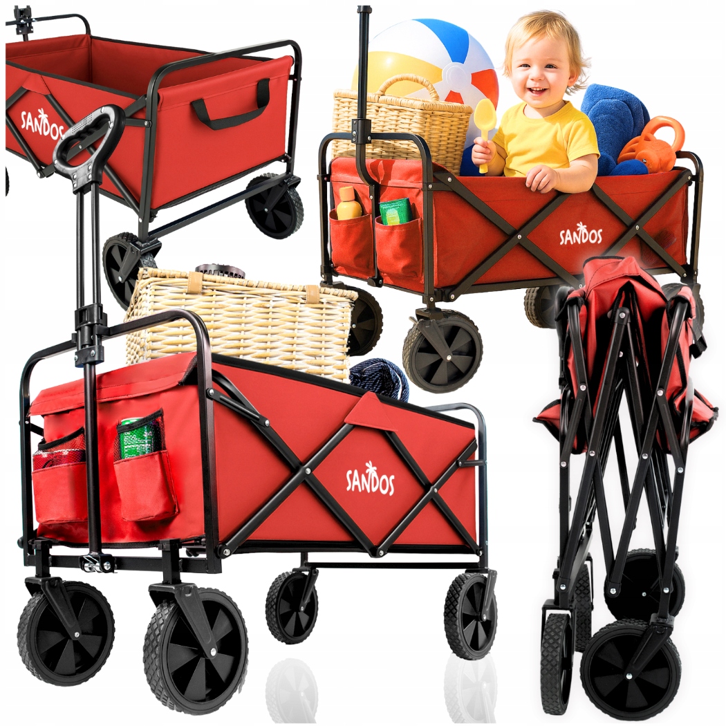 Wózek plażowy sunshine czerwony składany turystyczny plaża kemping 100kg