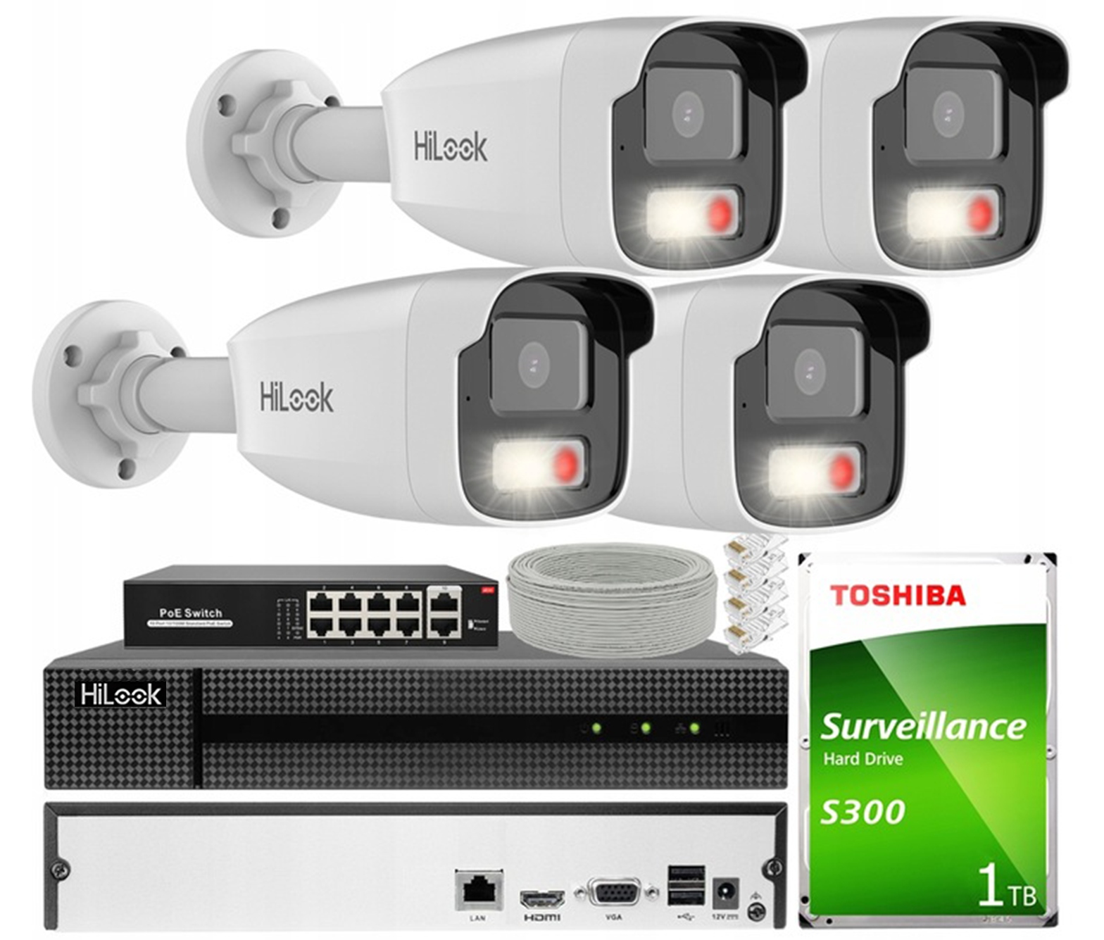 Vonkajšie monitorovanie FullHD 4 Ip kamery PoE IR50m Hilook By Hikvision