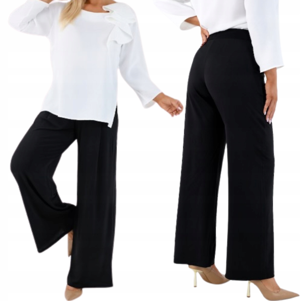 Dámské viskózové kalhoty volného střih s širokými nohavicemi černé Celine XL