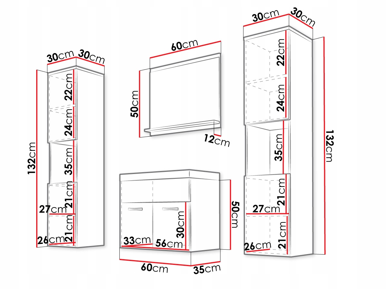 MEBLE ŁAZIENKOWE zestaw z umywalką MONTREAL XL Kolor mebla dąb wotan