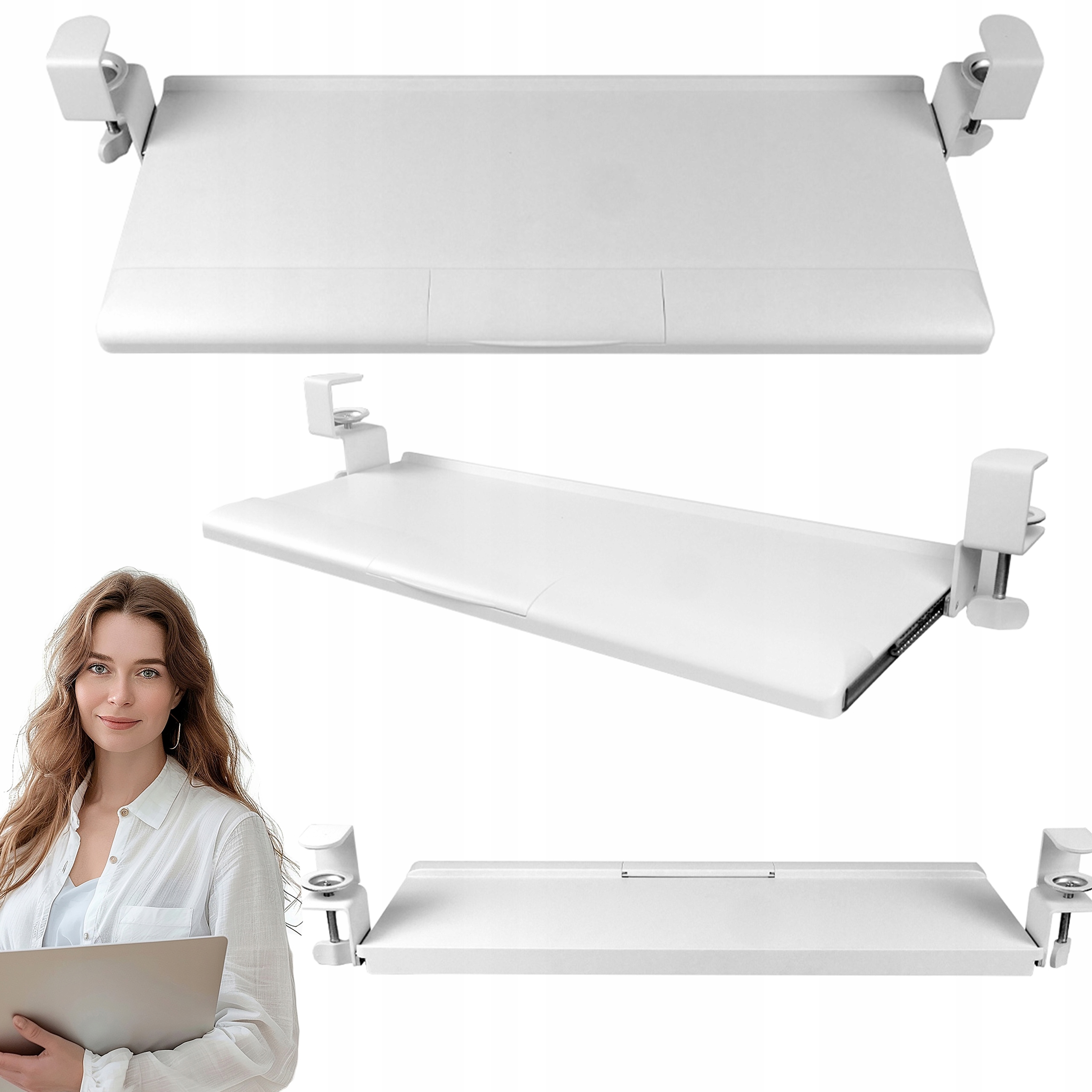 Výsuvná Police Na Klávesnici Pod Stůl S Úložným Prostorem, Nosnost Až 5 Kg, Bílá Barva