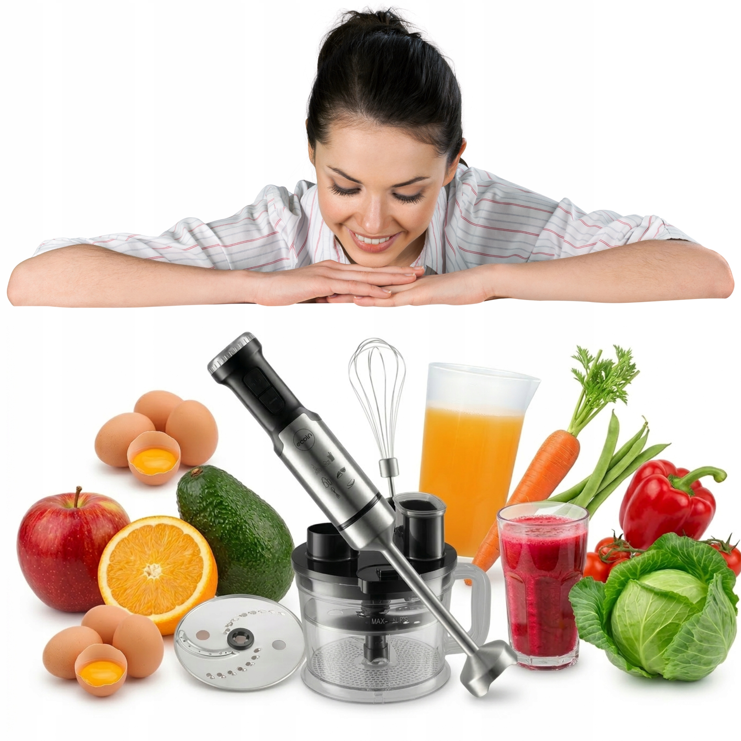 Kuchyňský Mixér Ruční Nerezová Ocel Kovová koncovka Nádoba 700 ml