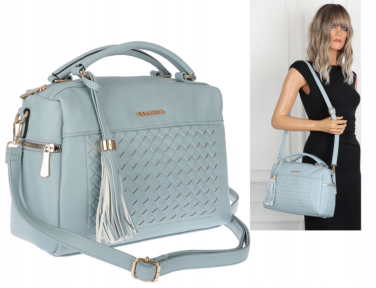 Torebka damska włoskiej marki Charro Listonoszka kuferek CH2171 niebieska