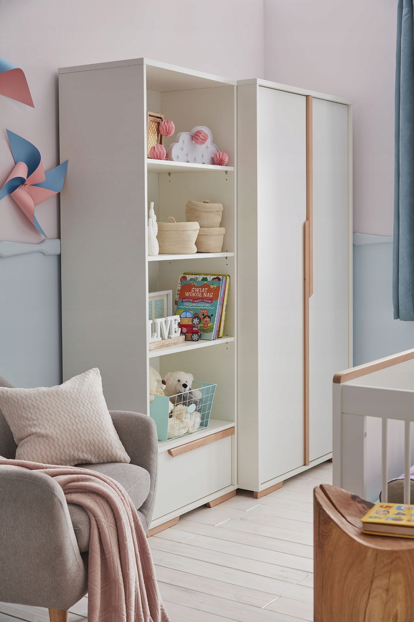 Pinio Snap Regał z szufladą dla dziecka biały Szerokość mebla 70.5 cm