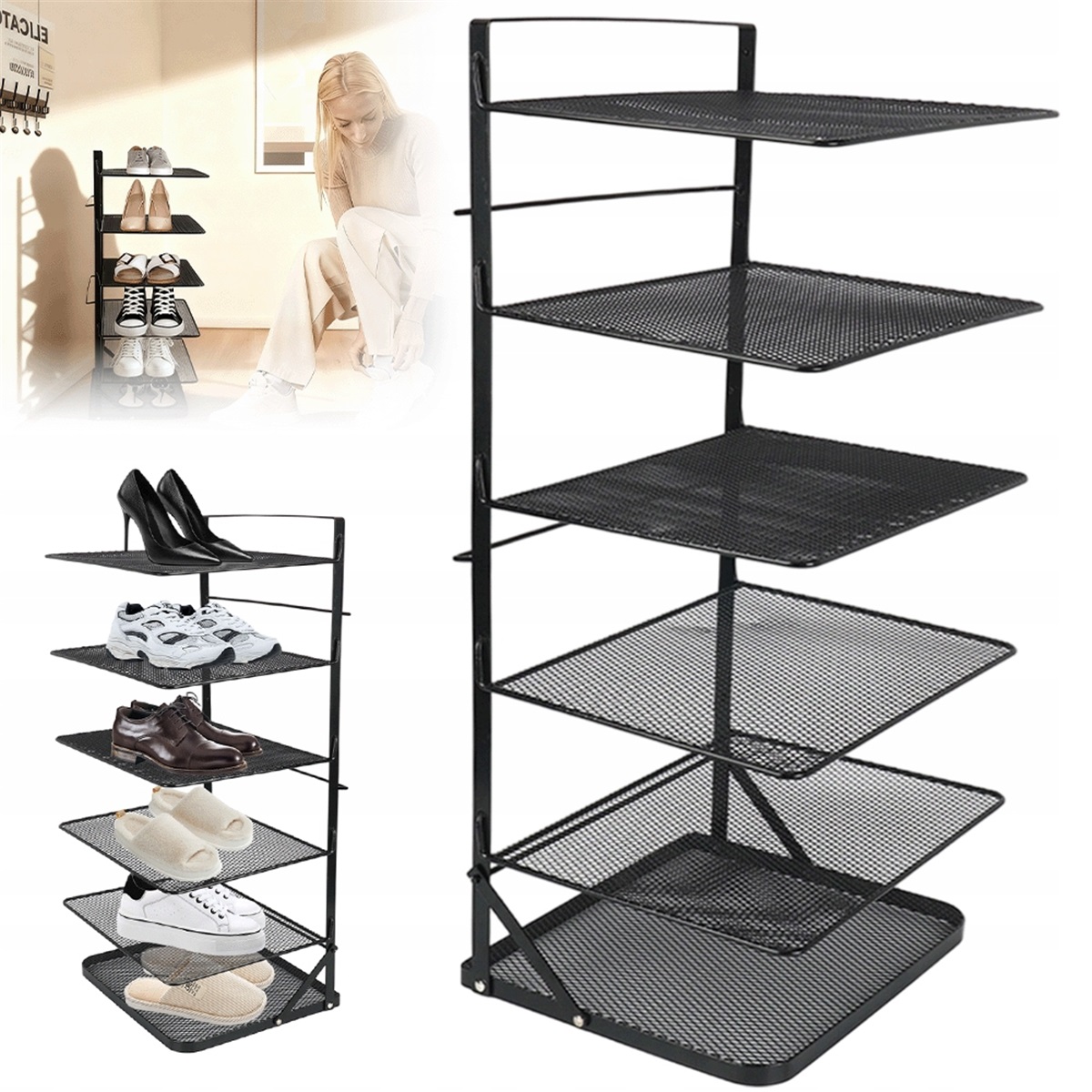 Kovový Regál Černý 6-ÚROVŇOVÝ Na Špendlíky Papuče Do Koupelny