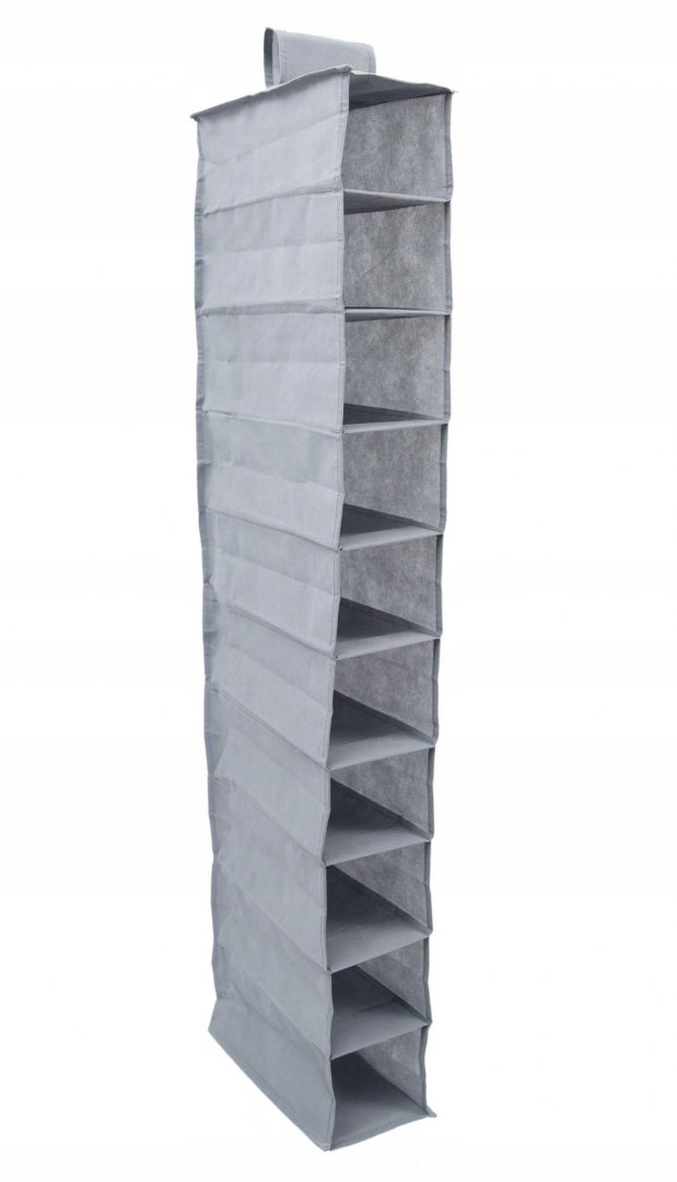 MATERIAŁOWA PÓŁKA WISZĄCA Z 10 PÓŁKAMI SZARA