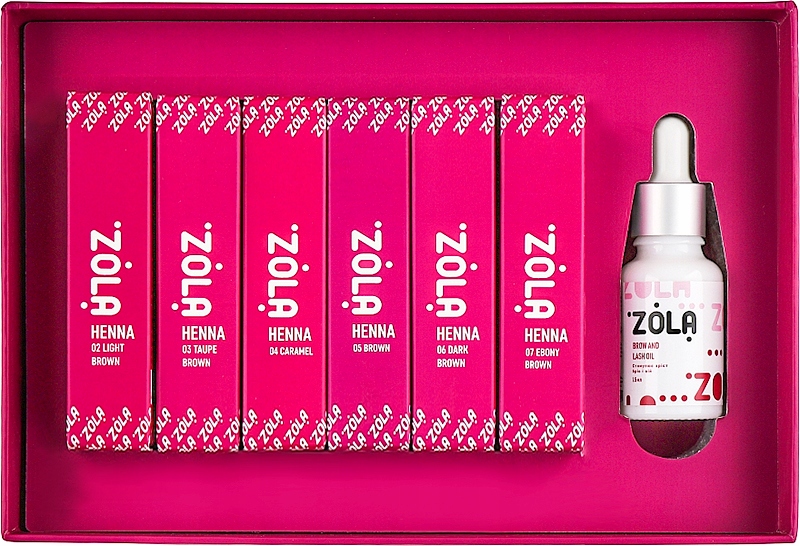 Zola Brow Box sada pudrové henny 6 Ks x 5 g a olejíček