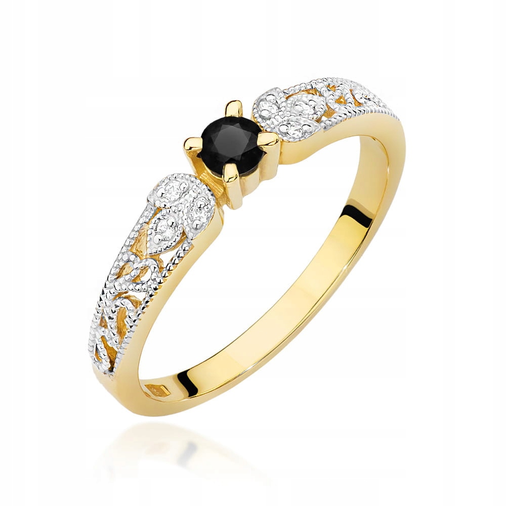 Zlatý prstýnek 585 s černým diamantem a zásnubními diamanty, elegantní