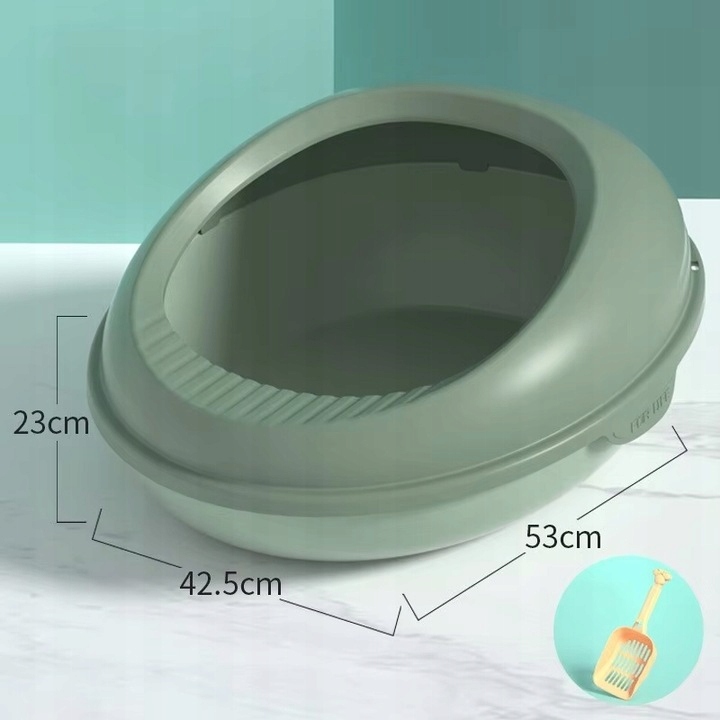 Levně zelená Velká toaleta pro kočky polouzavřená 53 cm s krytem a lopatkou