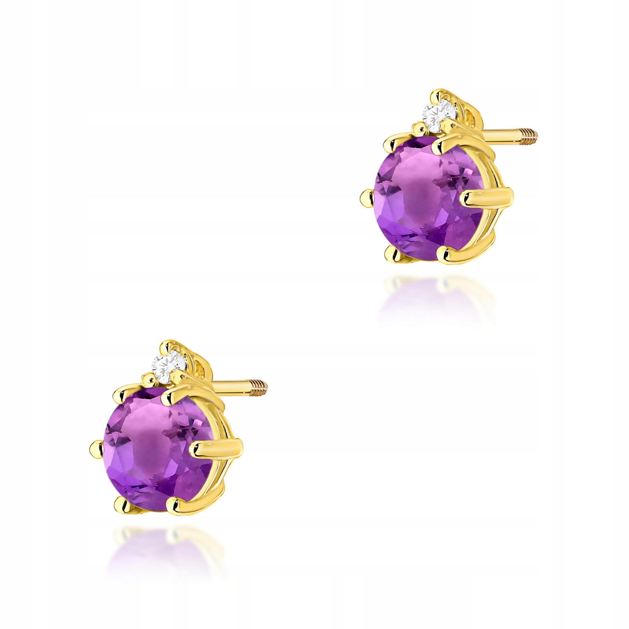 Náušnice ze zlata 585 s ametystem 2x0,50 ct, diamantové šroubovací tyčinky