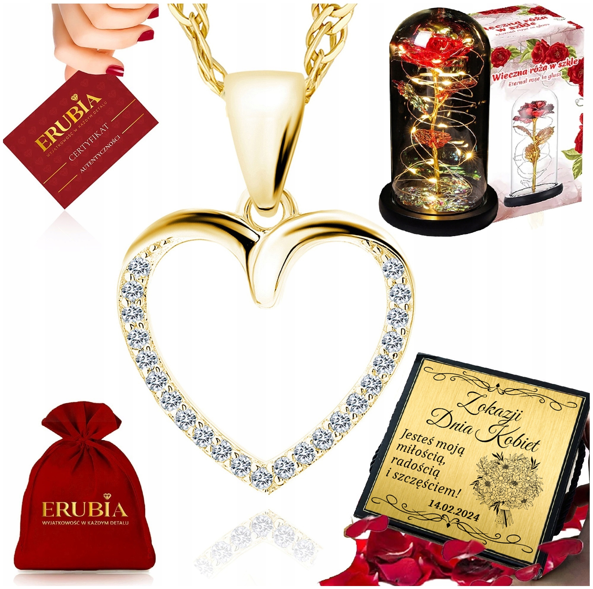 Dárek Pro Dívku K 18. Narozeninám Set Růže Náhrdelník Srdce Gravírování