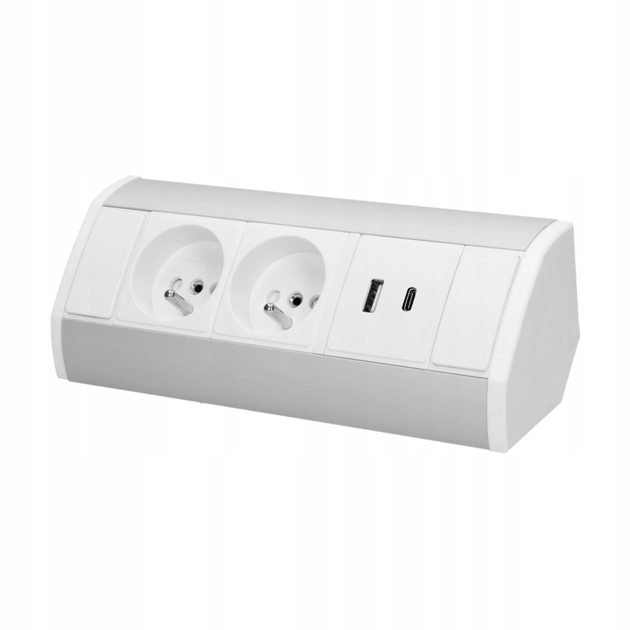 Povrchová zásuvka Orno OR-GM-9039/W-G, rohové pouzdro, 2x 230V, 2x Usb (a+c