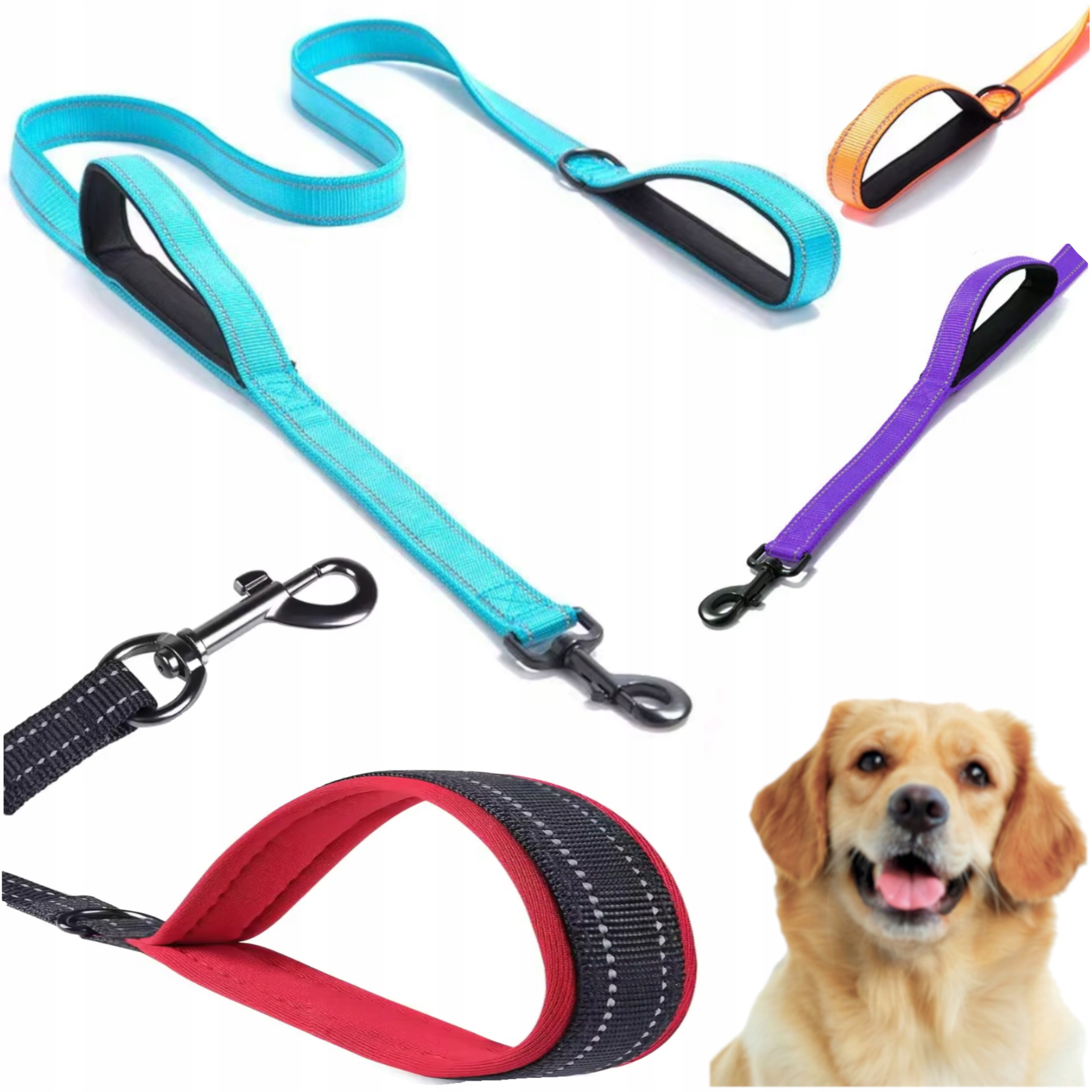 Smycz Dla Psa 1,5 M Miejska Mocna Treningowa Gruba Taśma Odblaskowa 3239