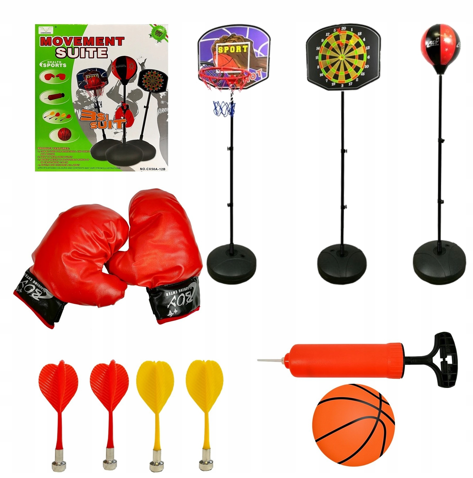 Zestaw Do Gry W Koszykówkę Piłka Pomka Igła 3w1 Koszykówka Boks Dart