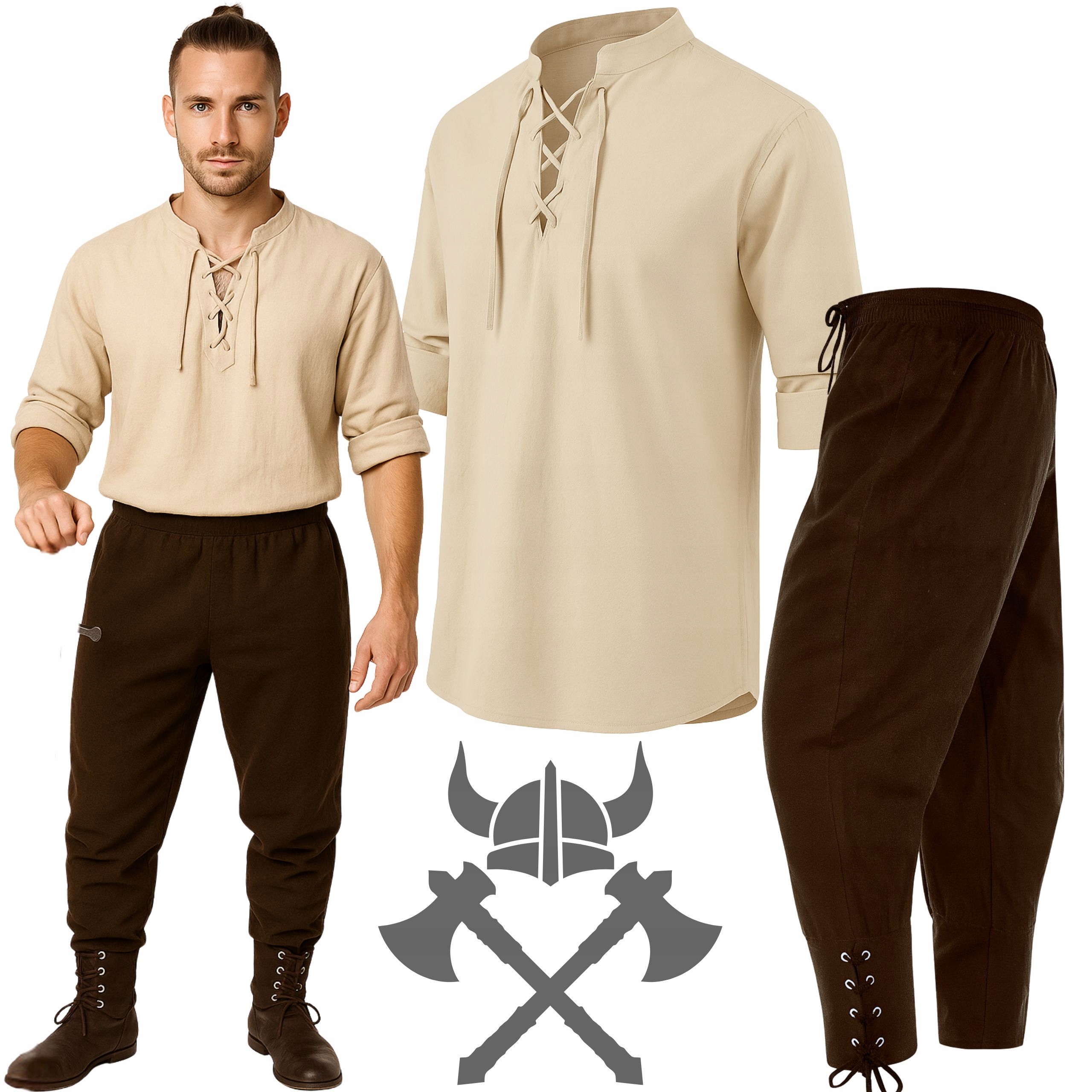 Viking Pirát Šlechtic Kostým Středověká Košile A Kalhoty Vintage M L