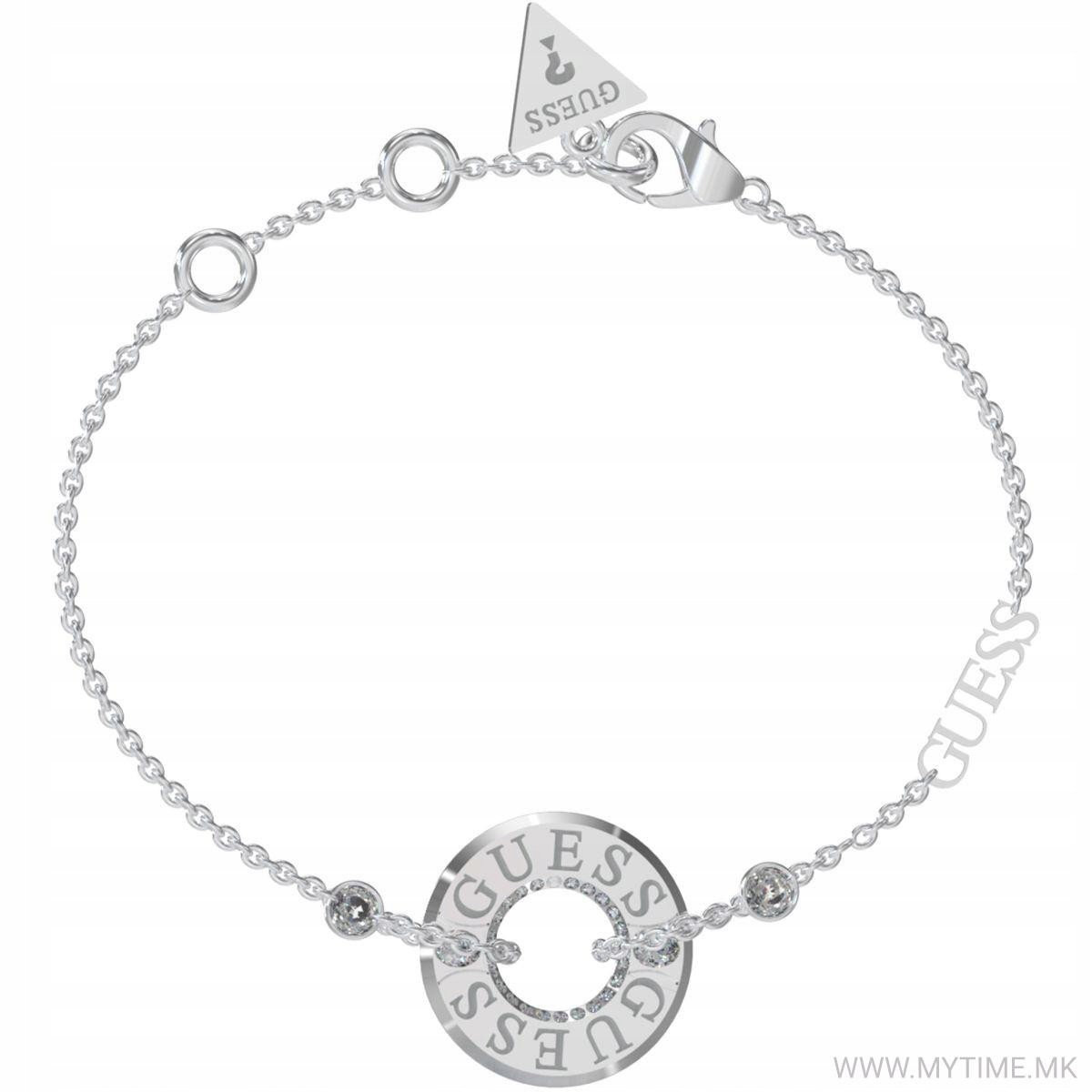 Dámský stříbrný náramek Guess zirkon, kolečko 18 cm