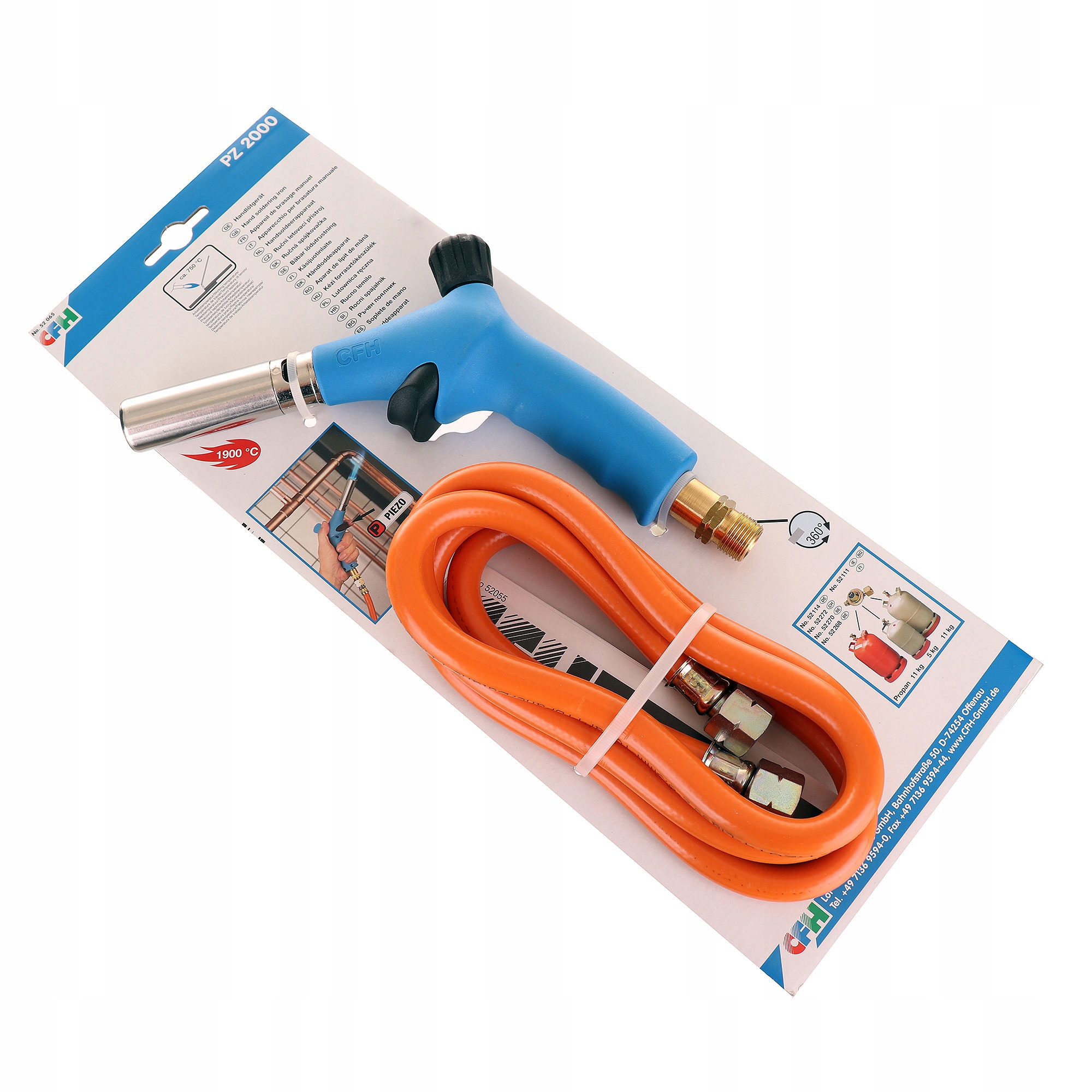 GÁZÉGŐ PISZTOLY FORRASZTÁSHOZ 1,5M TÖMLŐVEL PIEZO GYÚJTÓ 1900C Márka CFH