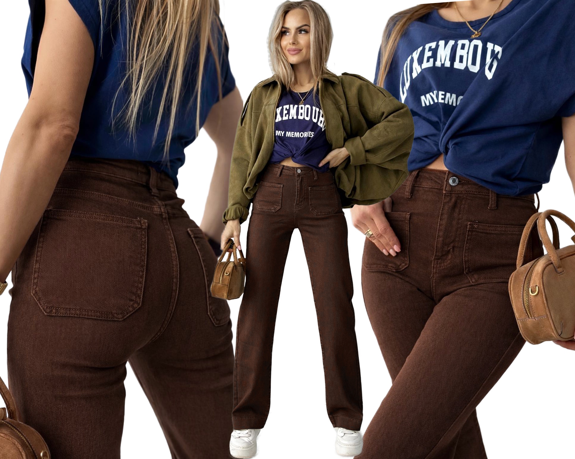 Czekoladowe Spodnie damskie Jeansy szwedy Wide Leg szeroka nogawka Xs Naomi