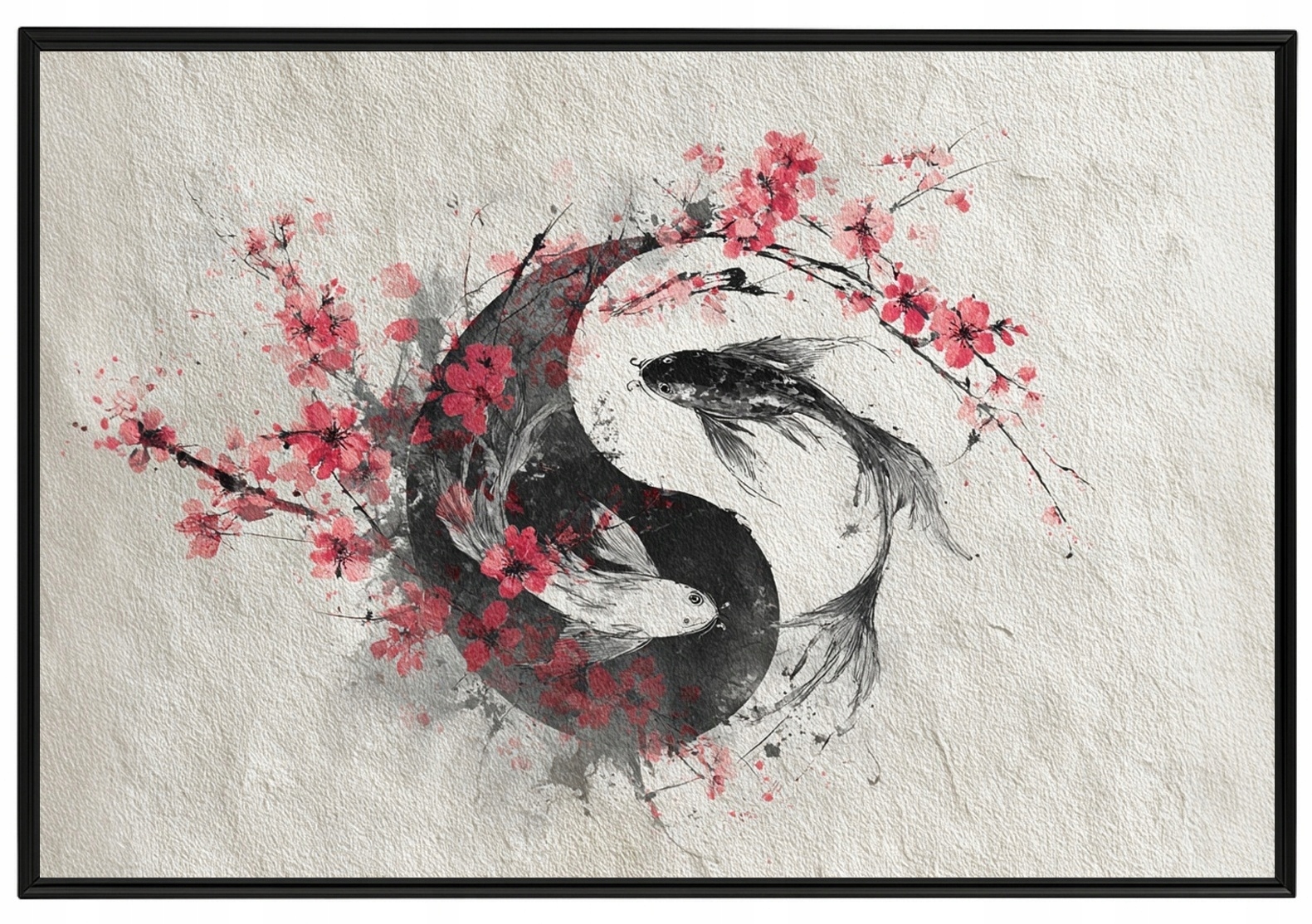 Plakát Rámeček Aluminium Koi Ryby Yin Yang Japonsko Sakura Feng Shui 60x40